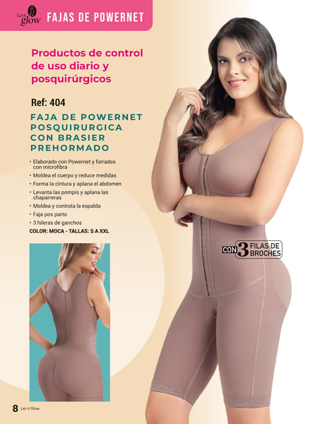 404 KNEE LENGTH BODY SHAPER POWERNET BODY SUIT (3 HOOK)